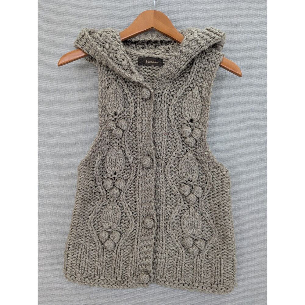 Staccato Chunky Sweater Vest Size Small Brown Hooded Wool Blend -0325D108